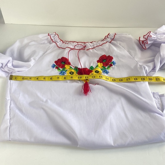 Traditional Ukrainian embroidered white blouse red tassels vyshyvanka size L - Picture 4 of 10